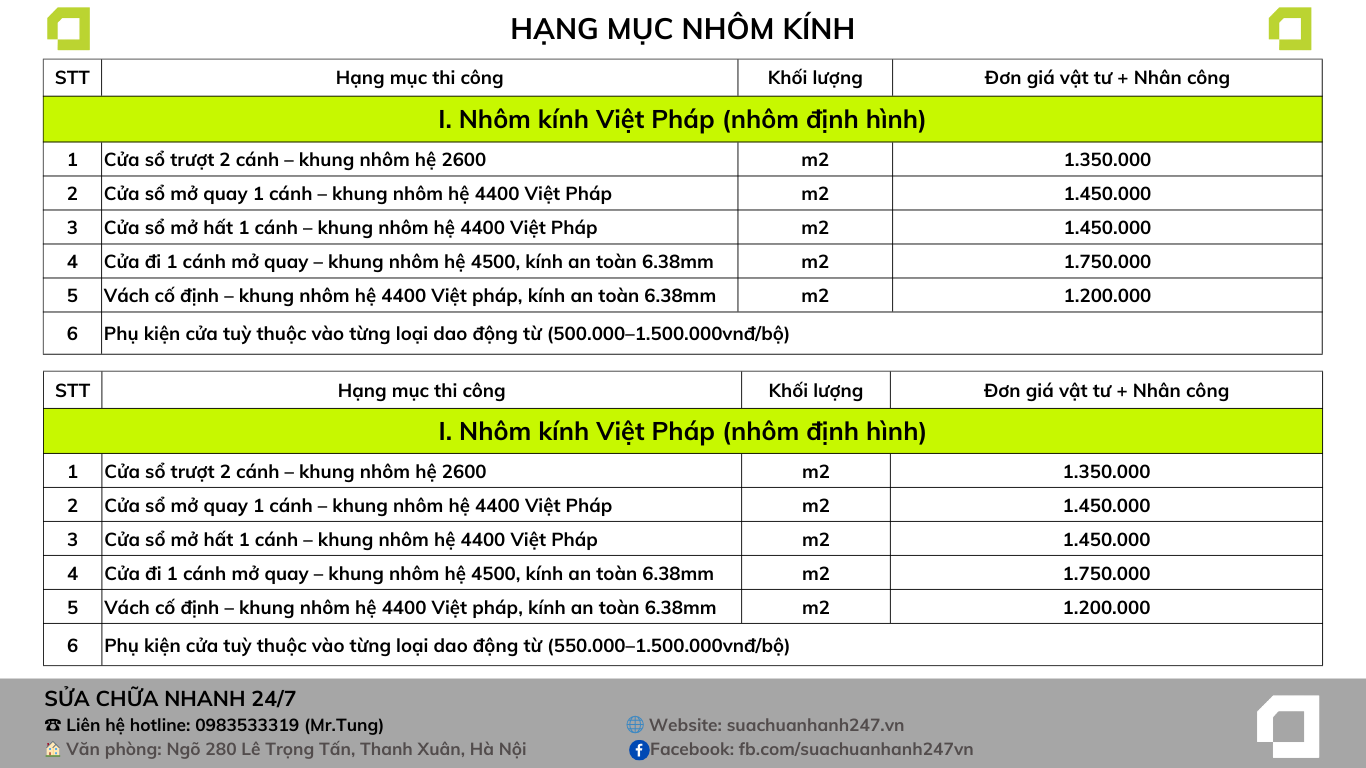 Nhôm kính - Sửa Chữa Nhanh 24/7